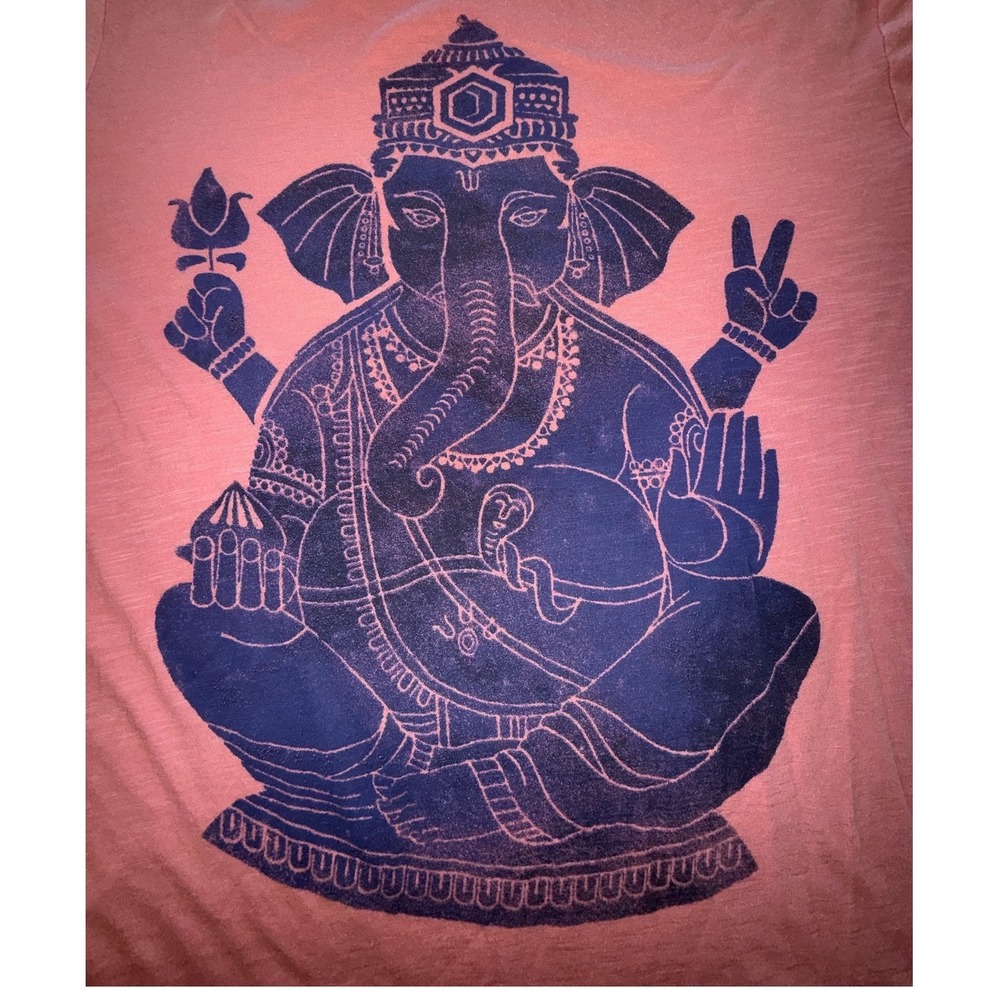 Lucky Lotus Ganesha Graphic Long Sleeve Tee Pink Split Back Yoga Top XL